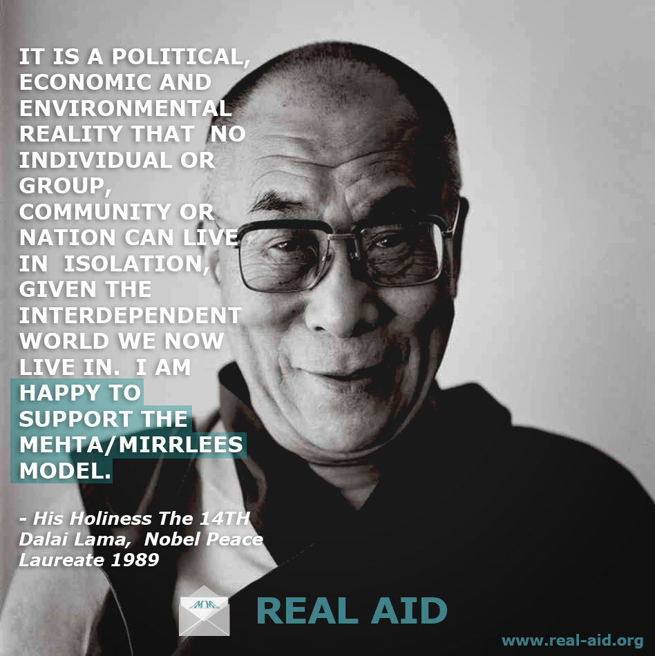 Dalai Lama portrait, quote supporting MM aid model