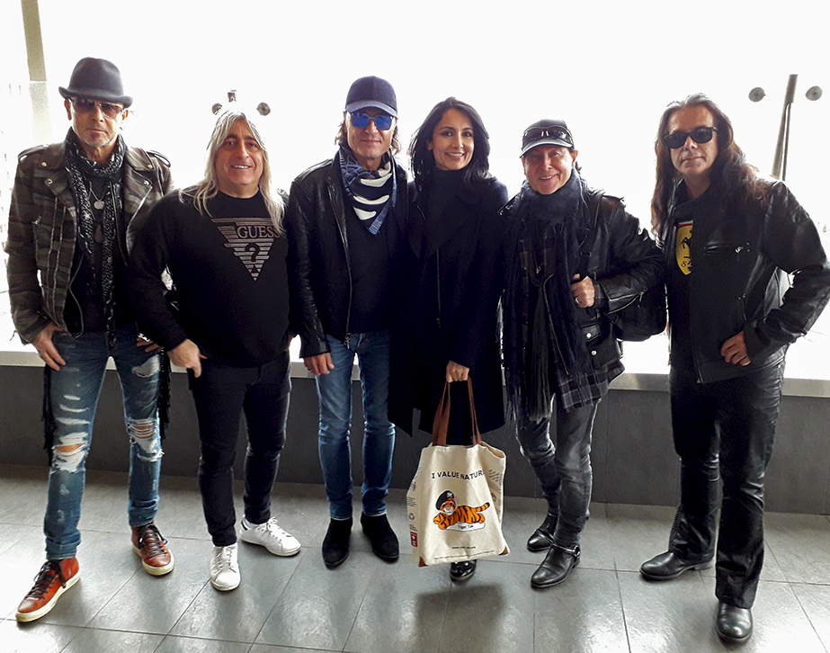 The Scorpions Band with Real Aid founder Renu Mehta and Tiger Tim Tote Bag